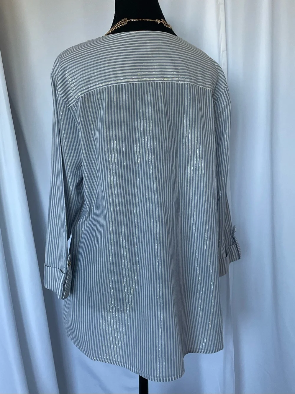 Anne Klein Swimsuit Cover Up Full Zip Blue White Gold Pinstripe Coastal Size XL